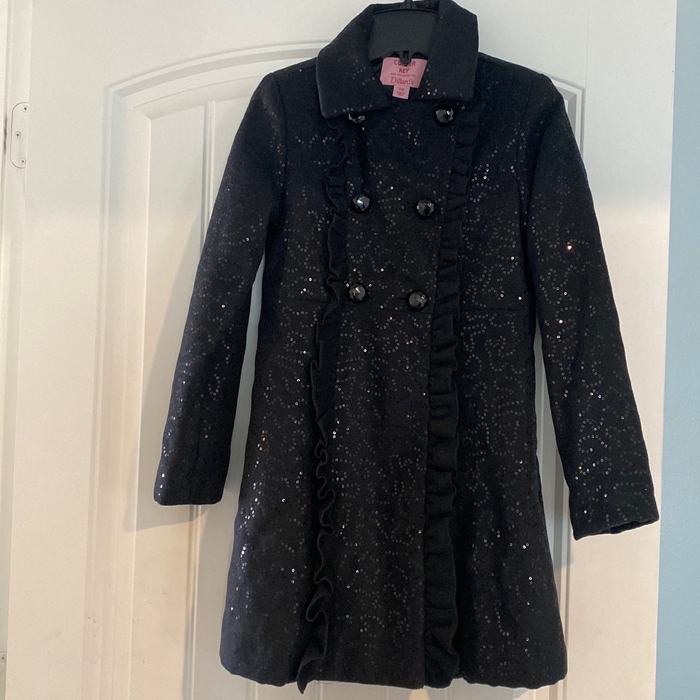 Fancy black sequin Dillards pea coat dress coat